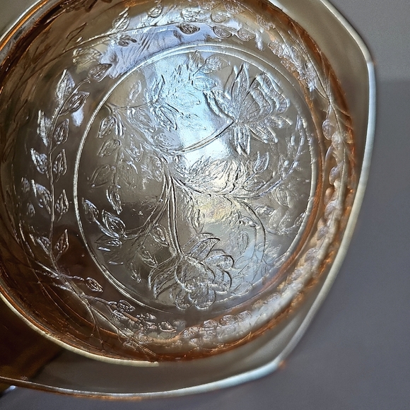 Beautiful Royal Amber Fostoria Antique Butter Dish, Floral Candy Dish 1930's - Picture 10 of 16